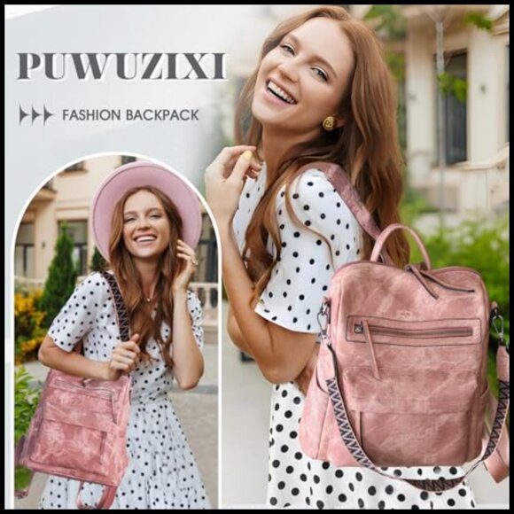 PU Leather Backpack Purse Multiple Pockets Anti Theft Adjustable Straps Travel